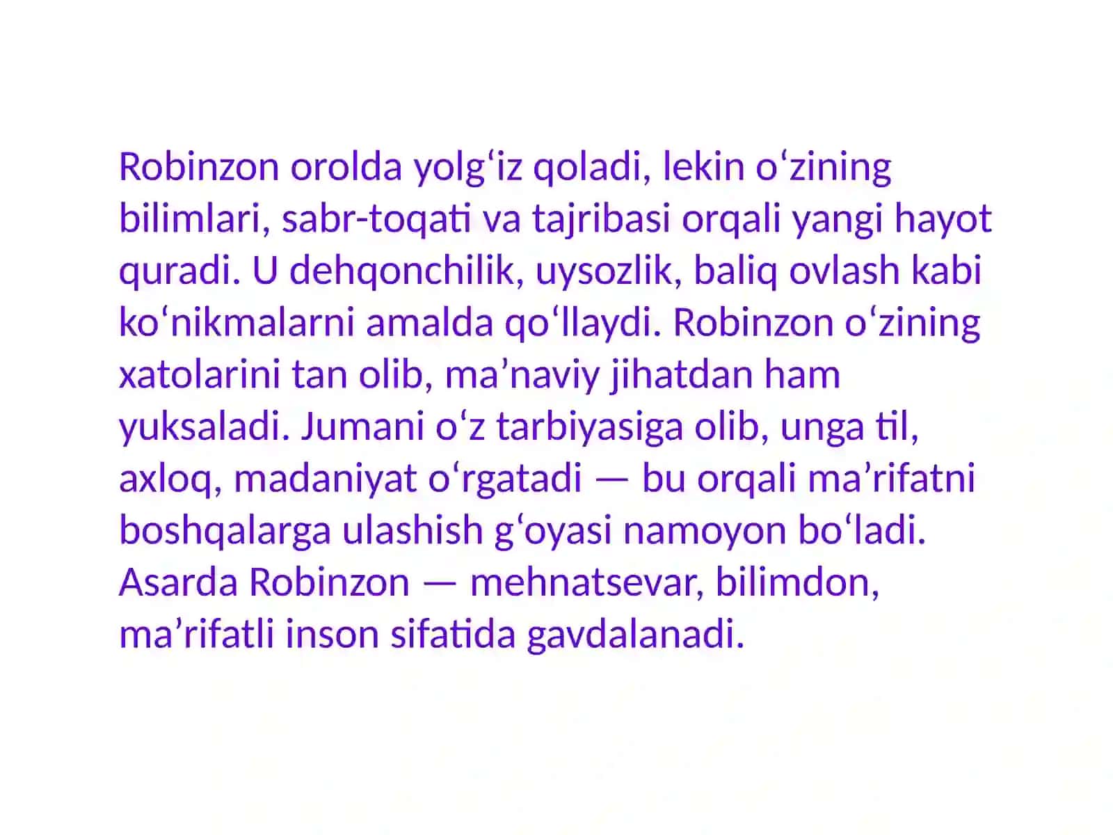 Daniel Defoening “Robinzon Kruzo” romanida maʼrifat gʻoyasi 4