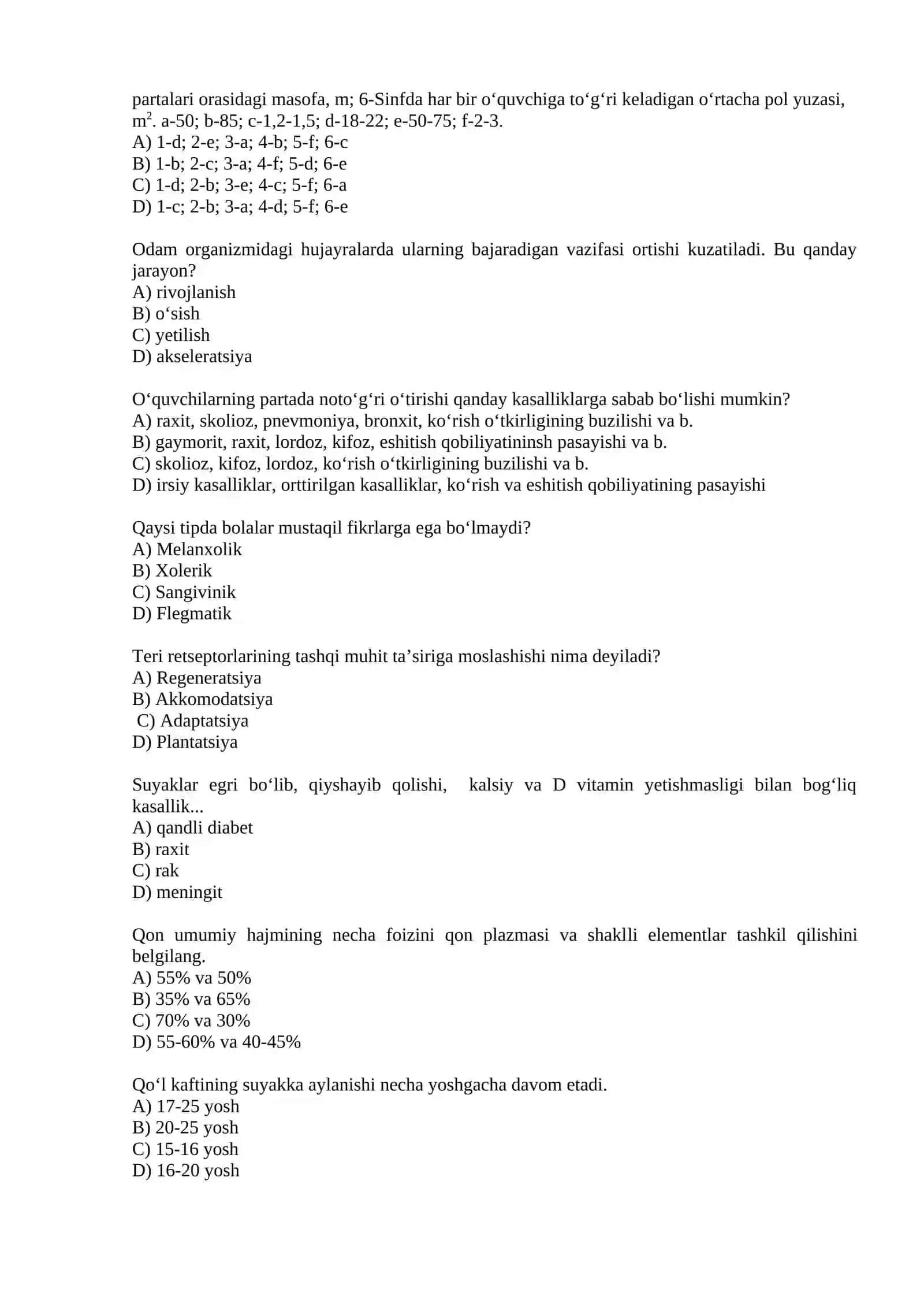 Biologiya test savollar 4
