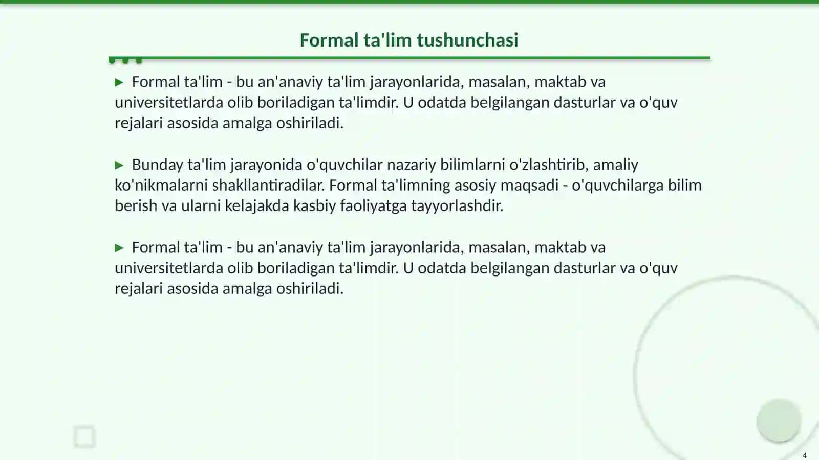 Formal ta'lim nazaryasiga Djon lokk 4