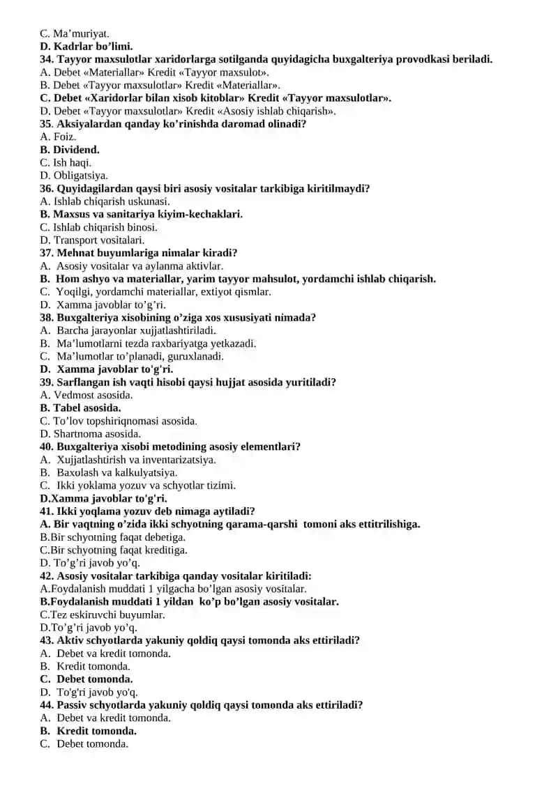 BUXGALTERIYA BO’YICHA TESTLAR 4
