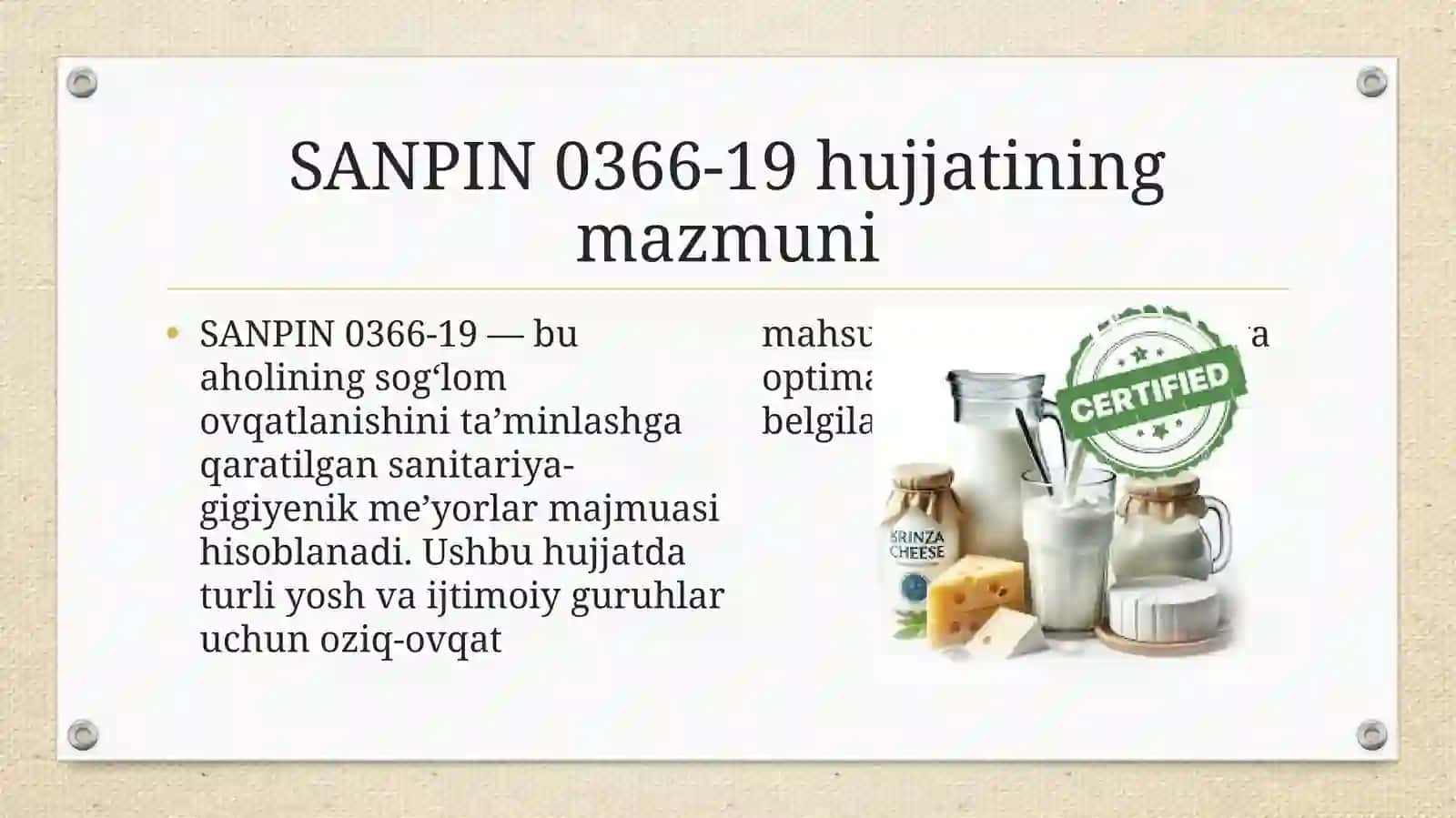 Ovqatlanish va SANPIN 0366-19 4