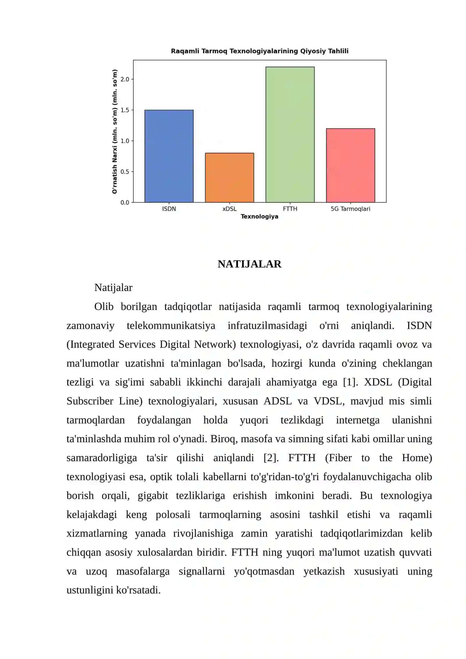 RAQAMLI TARMOQ TEXNOLOGIYALARI: ISDN, XDSL, FTTH 4
