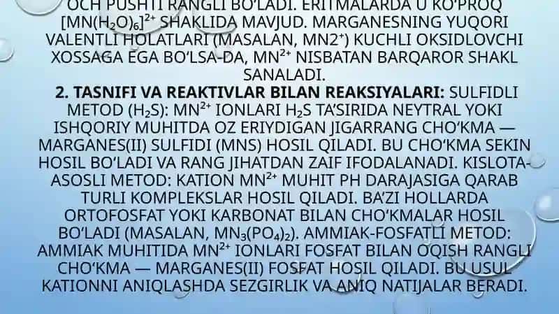 Marganes(ii) kationining analitik kimyo sifatida o'rganish 4
