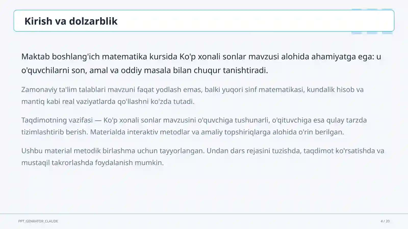 Ko'p xonali sonlar (4-sinf) 4