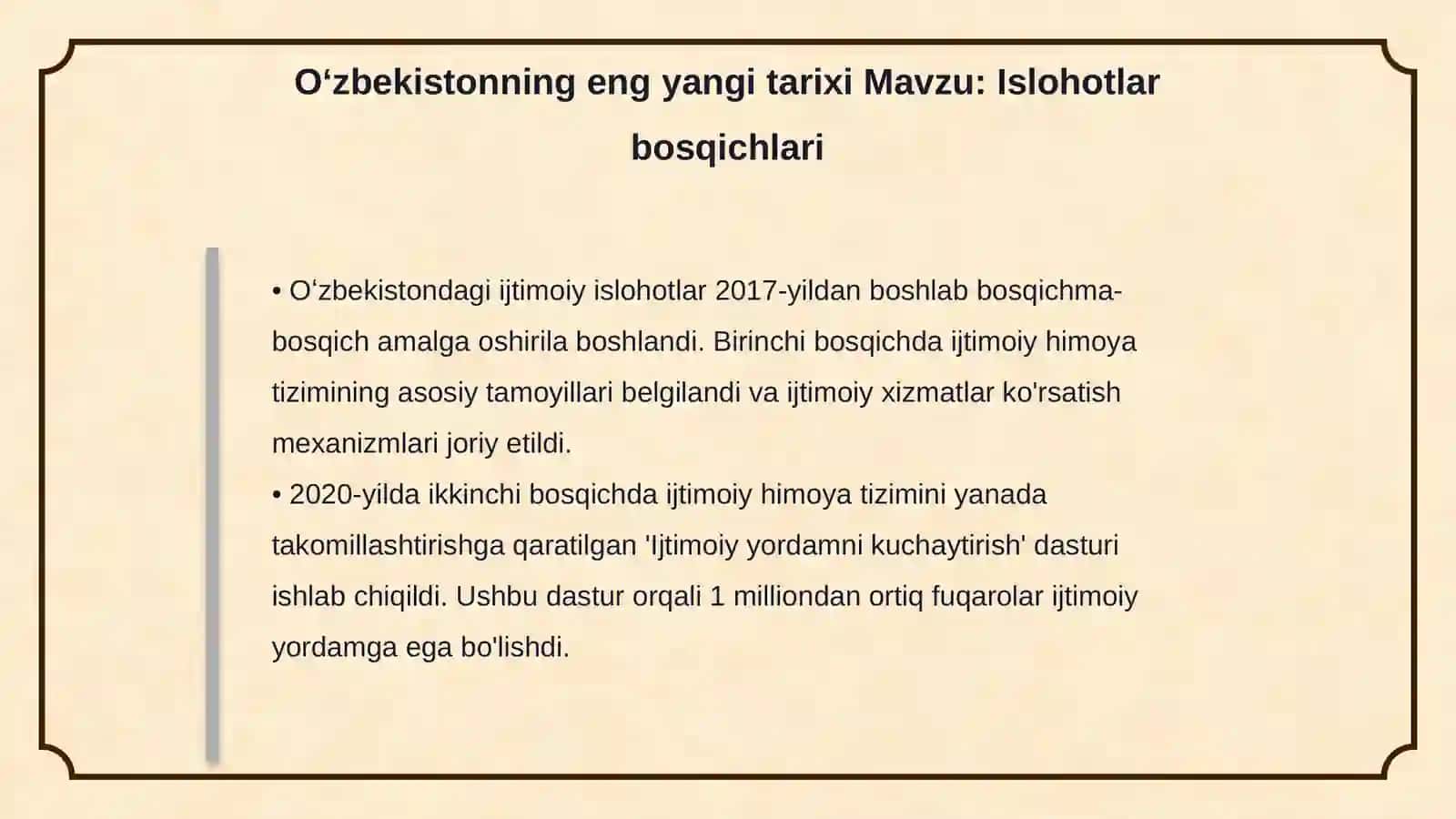 Oʻzbekiston respublikasining ijtimoiy sohadagi islohotlari 4