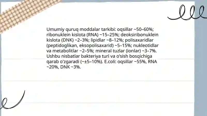 Bakterial hujayraning kimyoviy tarkibi 4