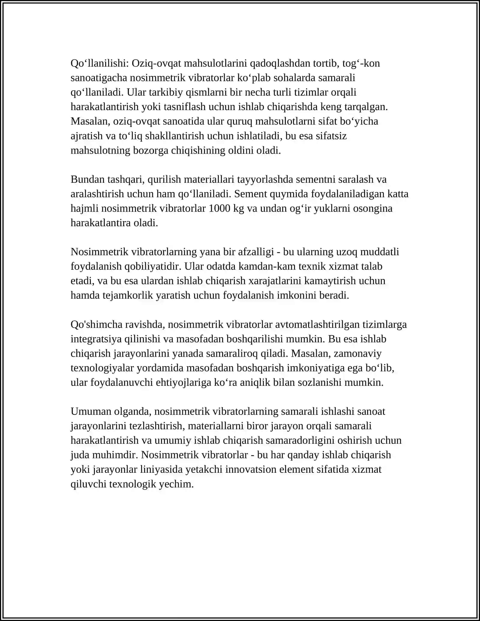NOSIMMETRIK VIBRATORNING MAYDONI 4