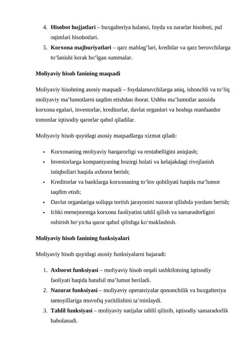 Moliyaviy hisob fanining predmeti va uning muhim obyektlari 4
