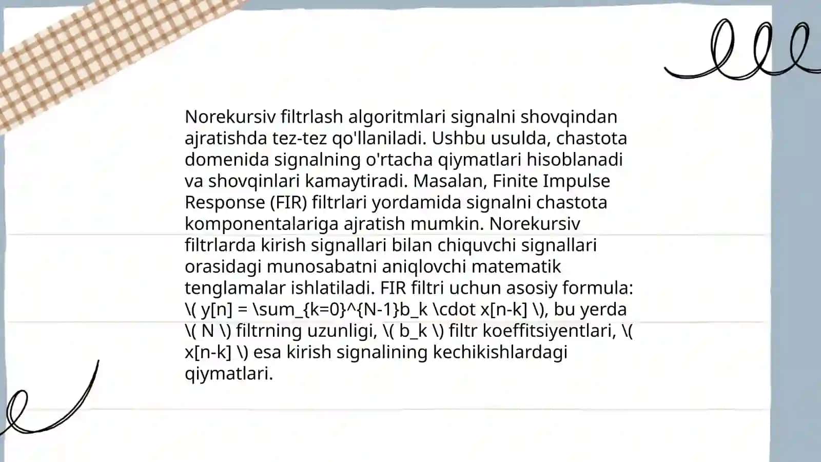 Norekursiv filtrlash algoritmlari 4