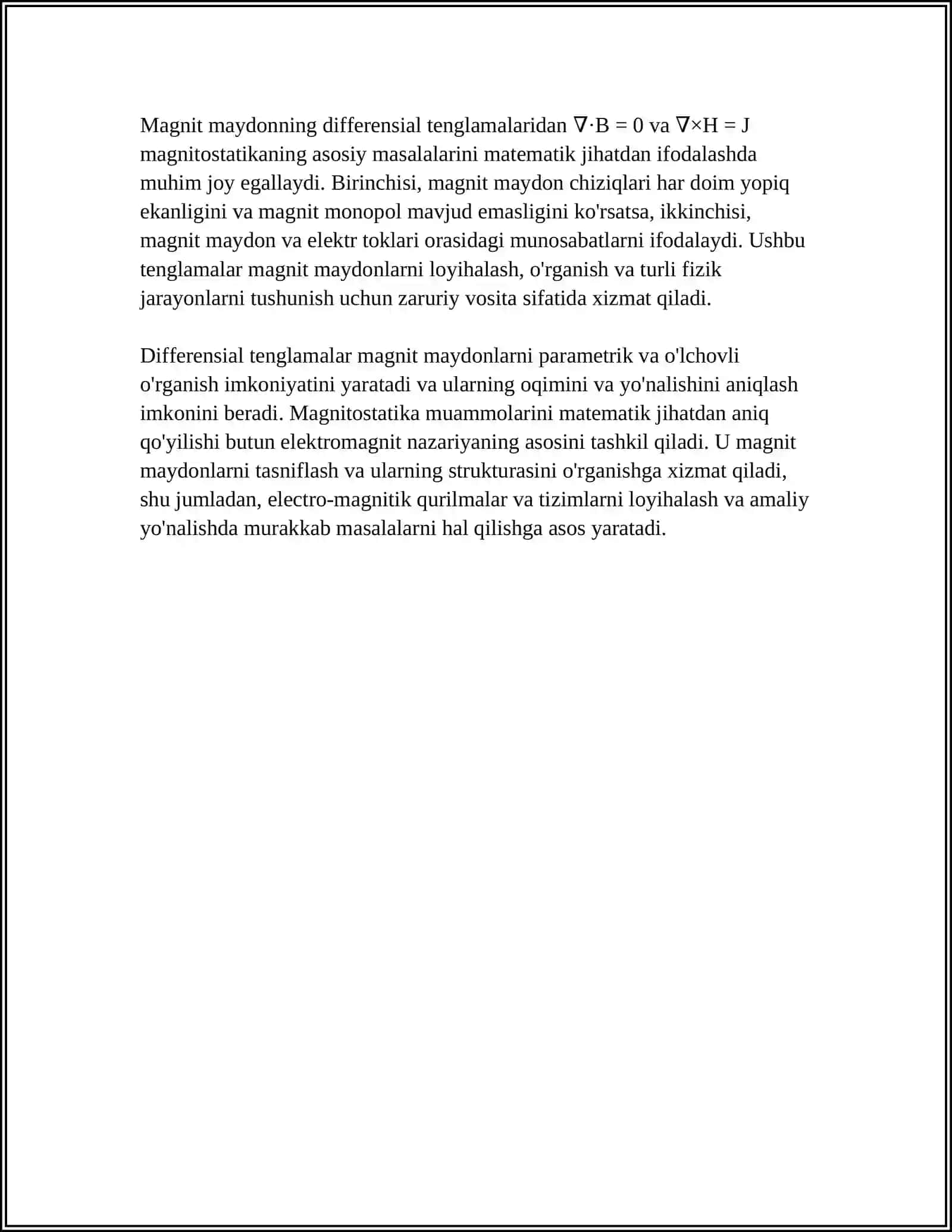 MAGNITOSTATIKA MASALALARING MATEMATIK JIHATDAN QOʻYILISHI 4