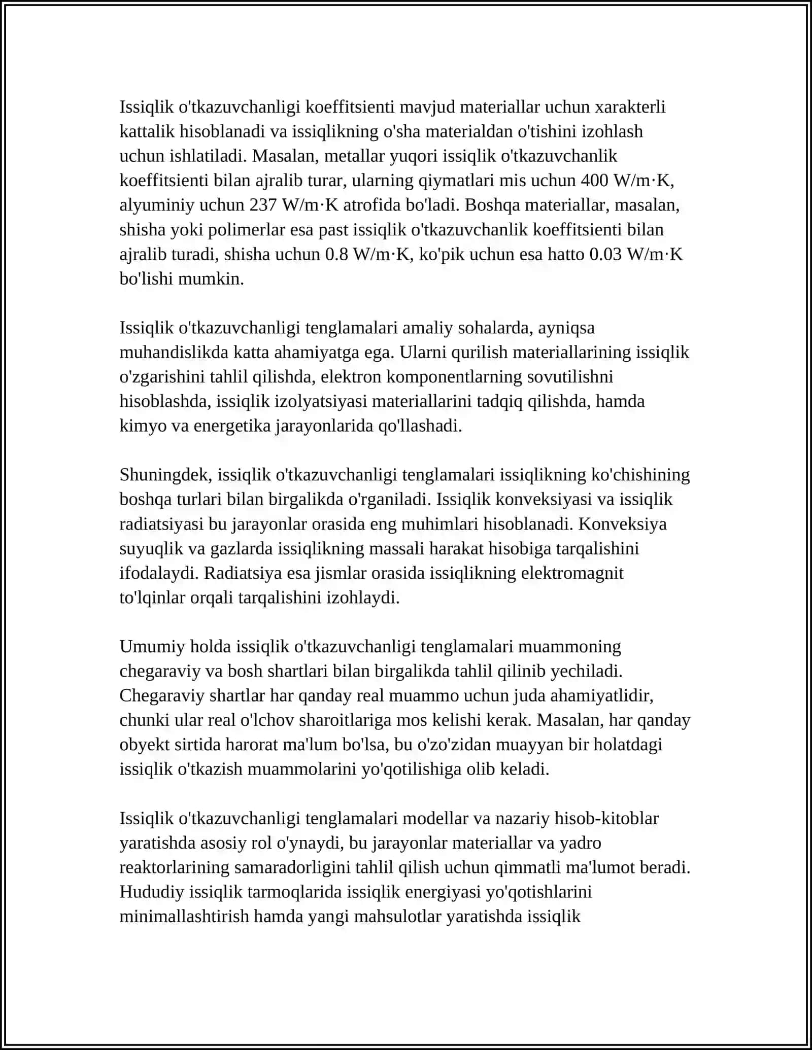 MATLAB DASTURI YORDAMIDA BIR OʻZGARUVCHILI ISSIQLIK TARQALISH 4
