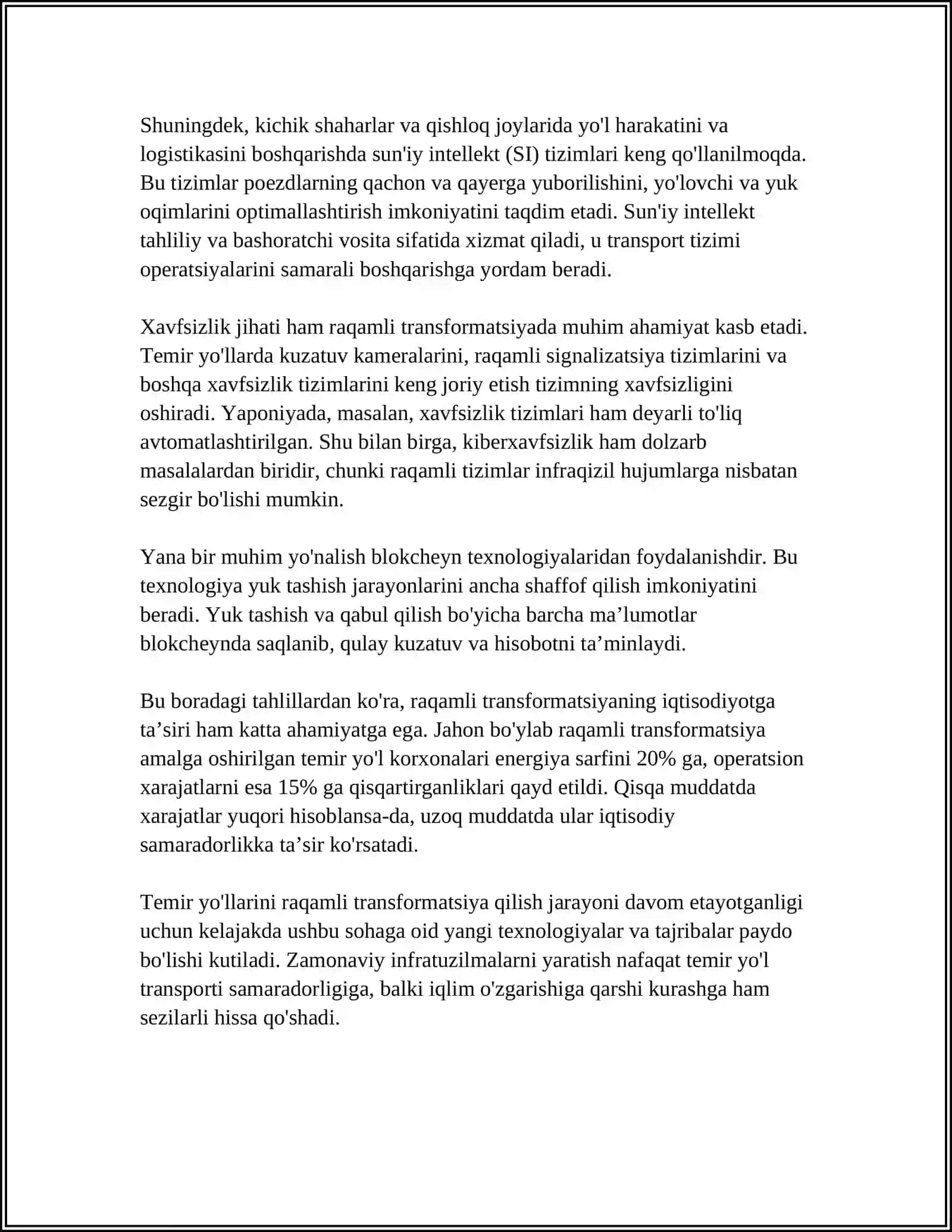 O'ZBEKISTON TEMIR YO'LLARI AJDA HARAKATDAGI TELEKAMMUNIKATSIYA TIZIMLARINI QO'LLASH ISTIQBOLLARI 4