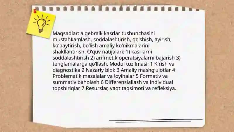 Algebraik kasrlarni oʻqitish metodikasi 4
