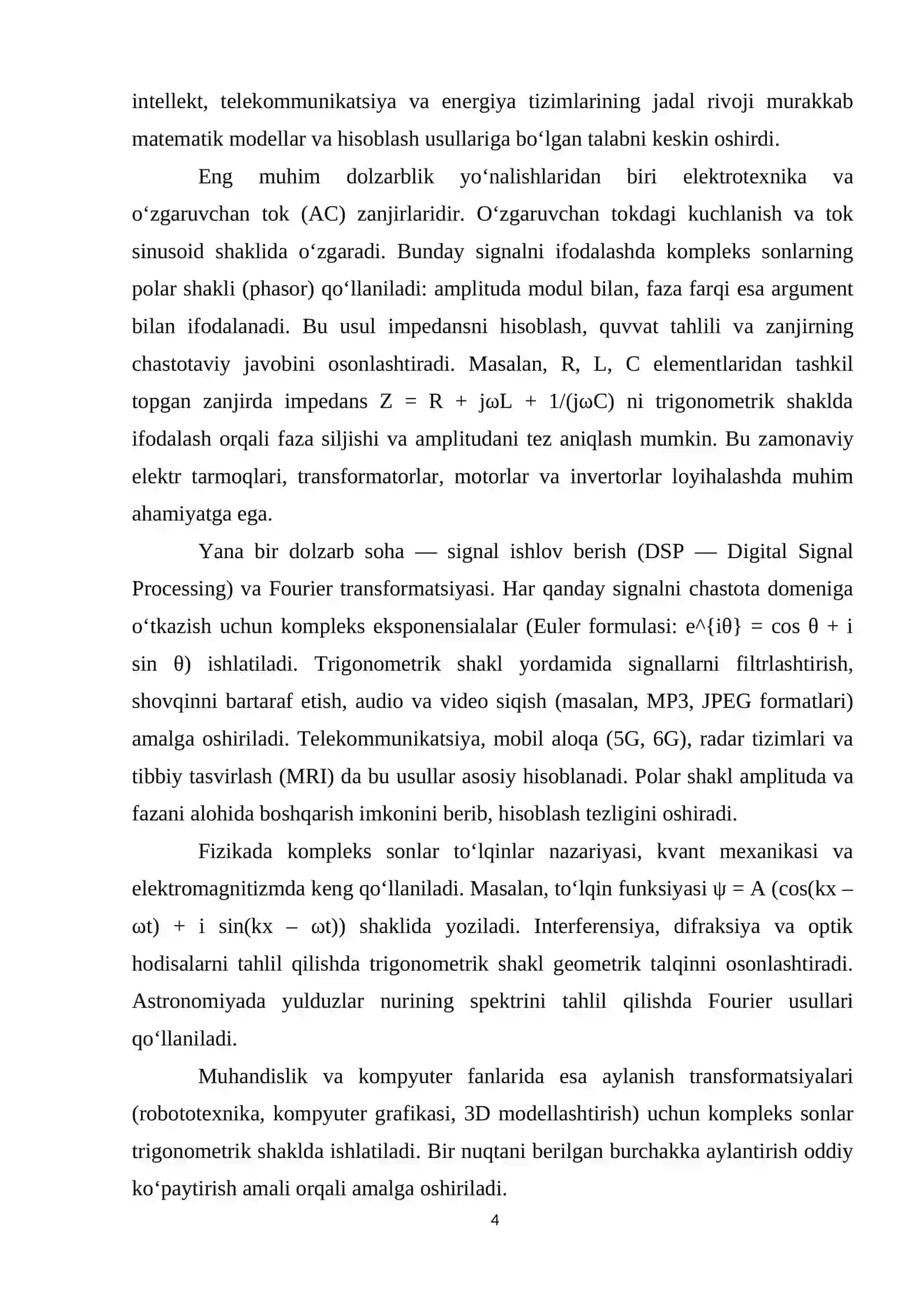 Kompleks sonlarning trigonometrik shakli, ular ustida amallar 4