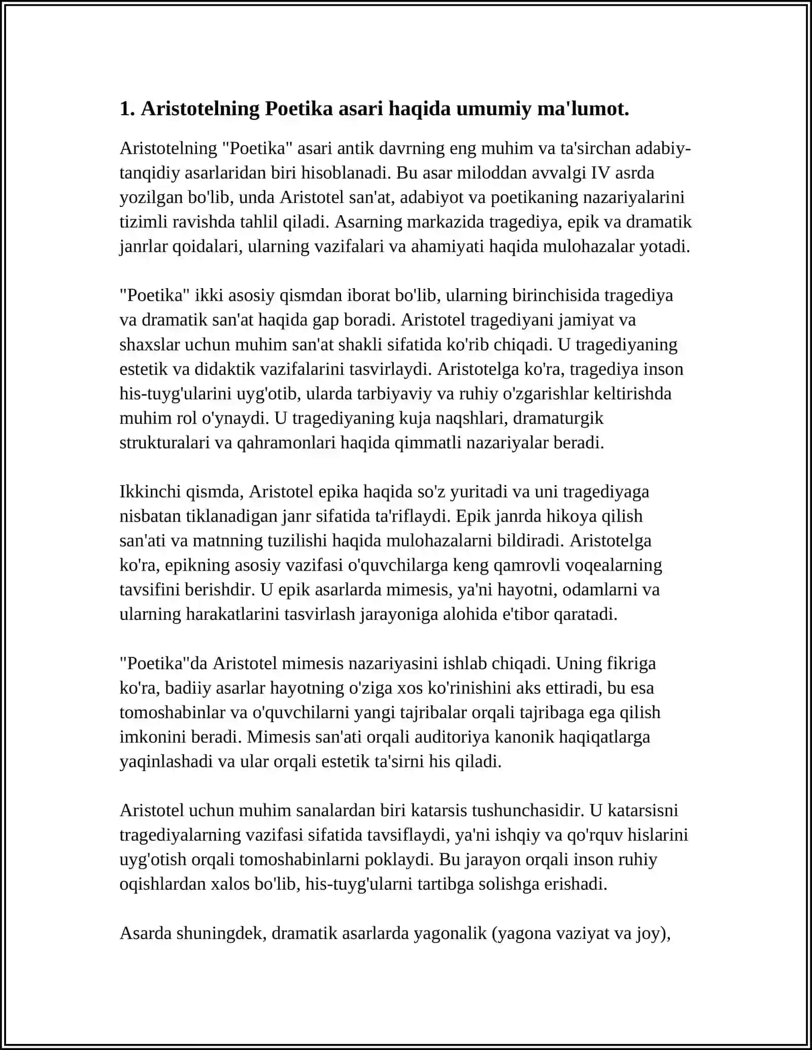 ARISTOTELNING "POETIKA" ASARI BADIIY XUSUSIYATLARI 4