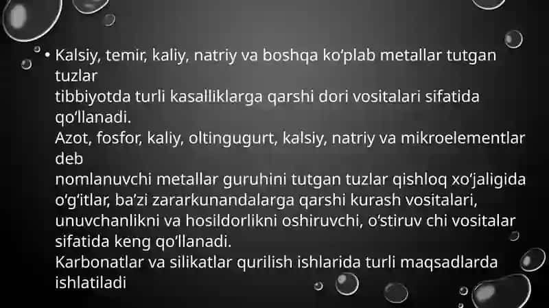 Engmuhim tuzlarning ishlatilishi 4