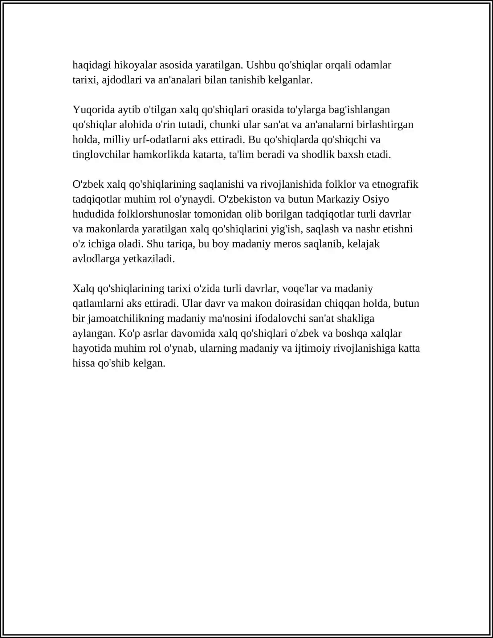 Xalq Qoʻshiqlari Referati 4