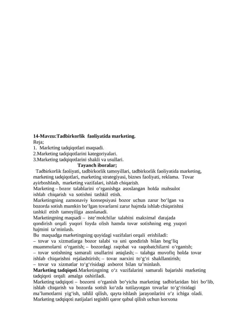 Tadbirkorlik faoliyatida marketing 4