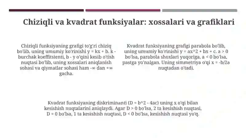 Asosiy elementar funksiyalar va ularni xossalari, grafiklari 4
