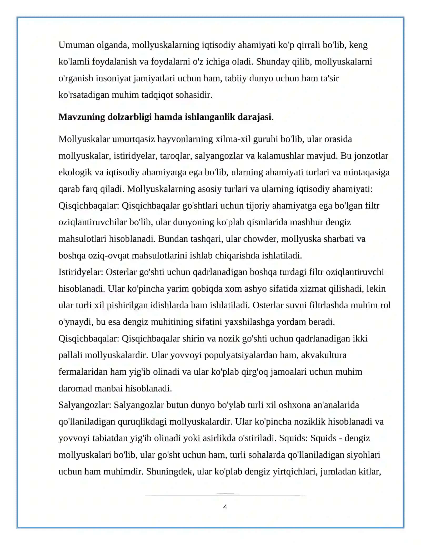 Ovlanadigan mollyuskalar,asosiy turlarining iqtisodiy ahamiyati 4