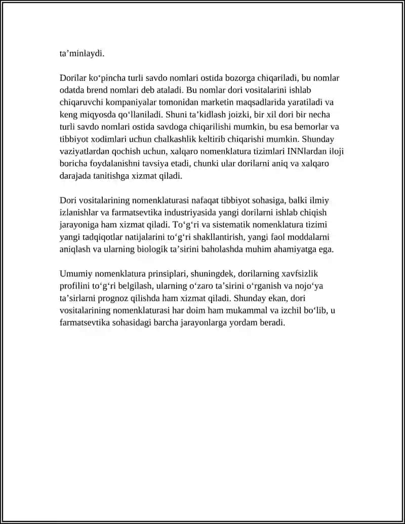 DORI VOSITALARINING NOMENKLATURASI 4