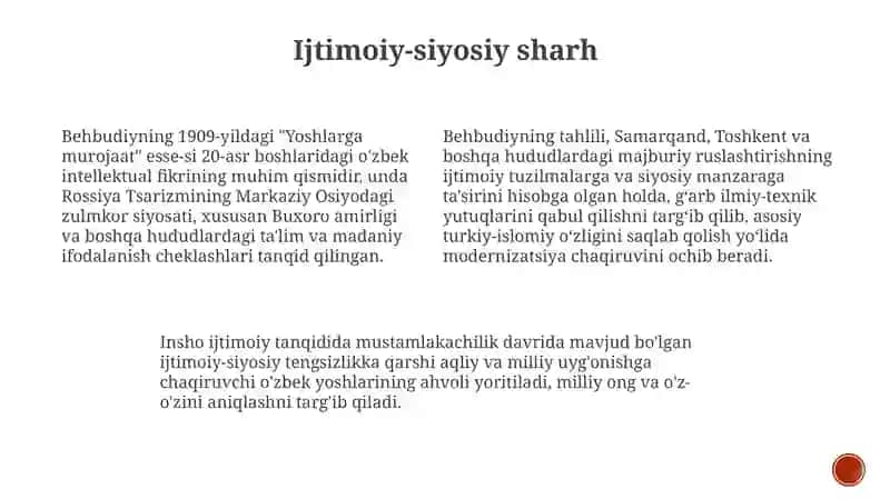 "Yoshlarga murojaat" maqolasi tahlili 4