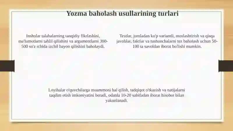 Ta'lim natijalarini baholashning yozma usullari 4