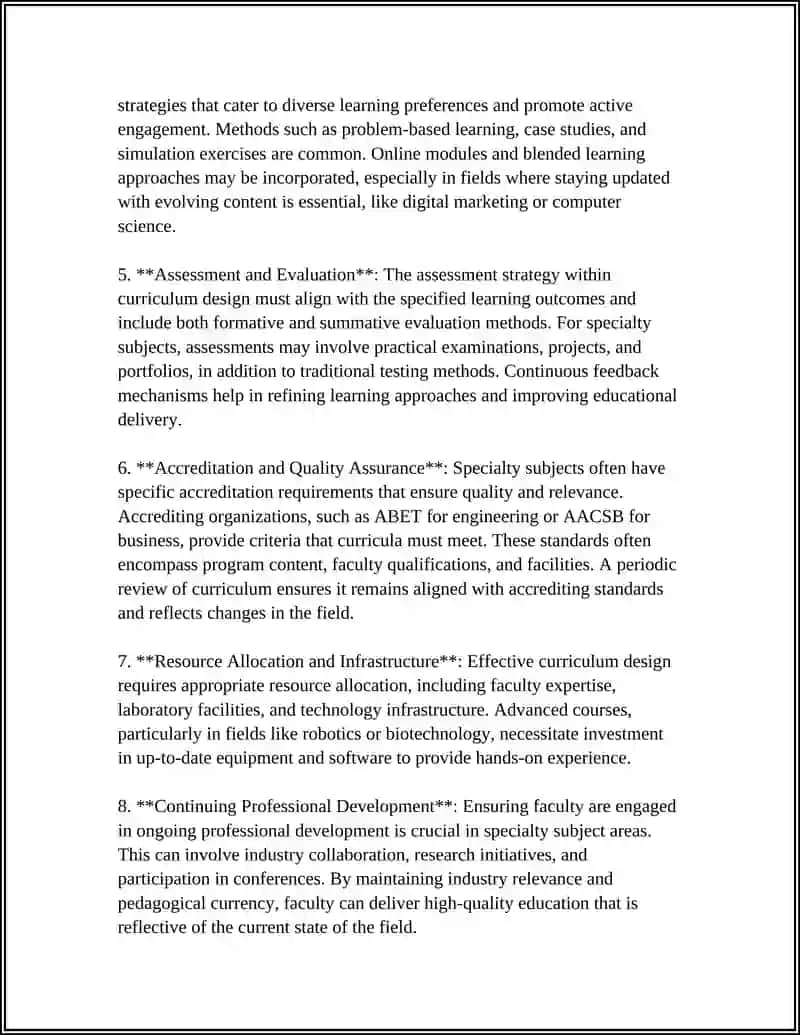 Curriculum Design for Speciality Subjects in Higher Education 4