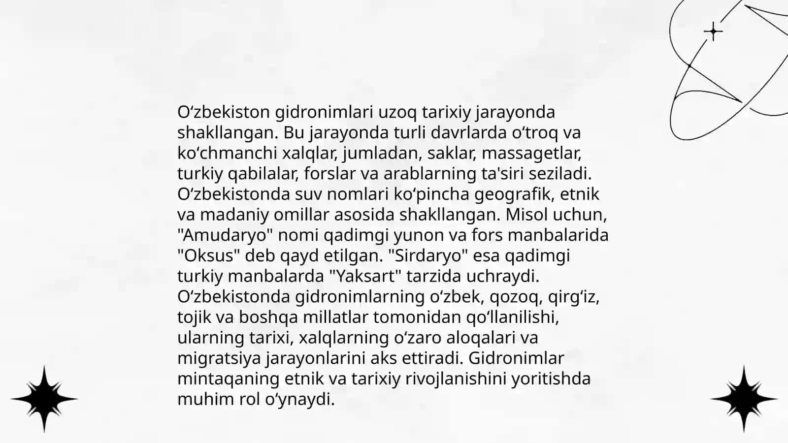 Oʻzbekiston gidronimlarning shakllanish xususiyatlari 4