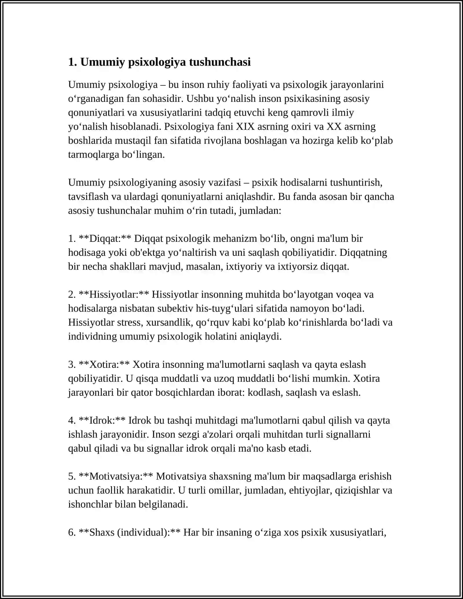 UMUMIY PSIXOLOGIYA FANNING PREDMET, VAZIFALARI, METODLARI 4