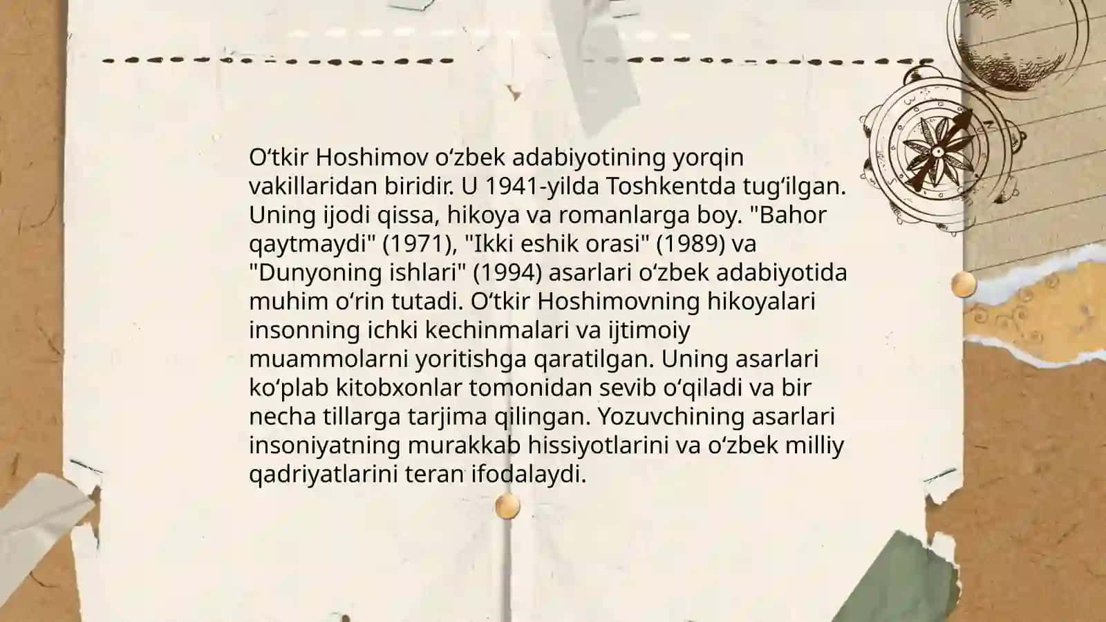 O‘tkir Hoshimovning Urushning so‘nggi qurboni asari slayd 4