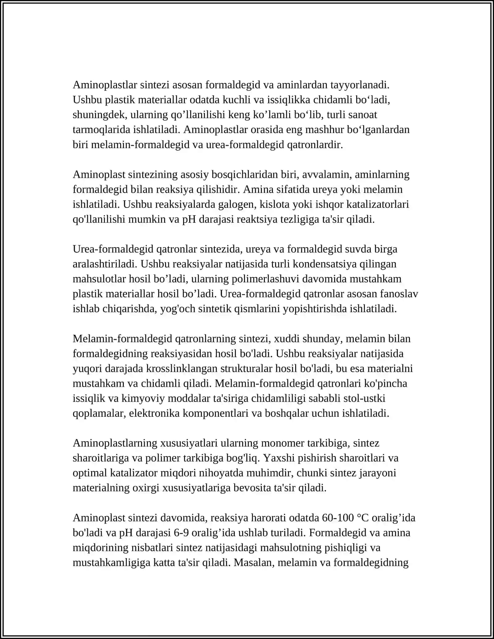 AMINOPLASTLARNI OLISH 4