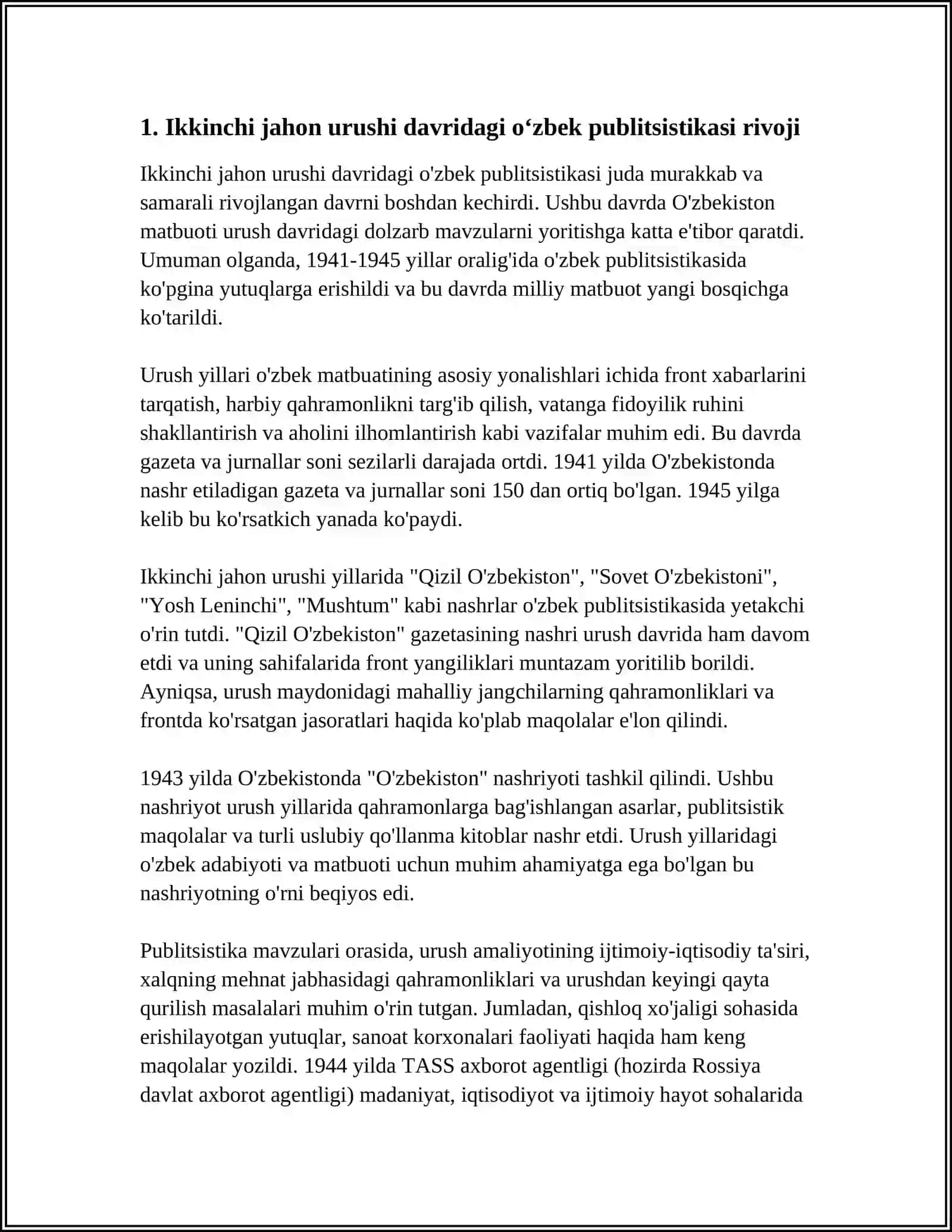 IKKINCHI JAHON URUSHI YILLARI O‘ZBEK PUBLISISTIKASI 4