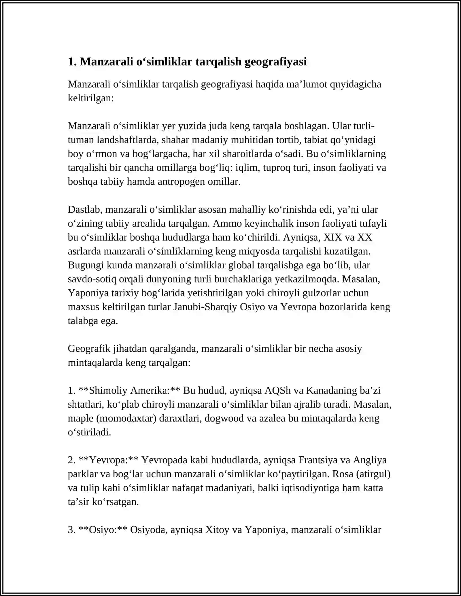 MANZARALI OʻSIMLIKLARNING KELIB CHIQISH MARKAZLARI 4