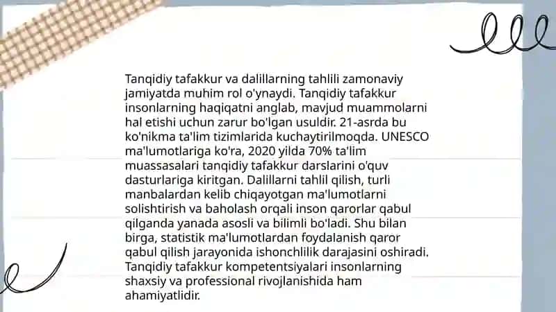 Dalillarni tanqidiy baxolash va umumlashtirish uslubi 4