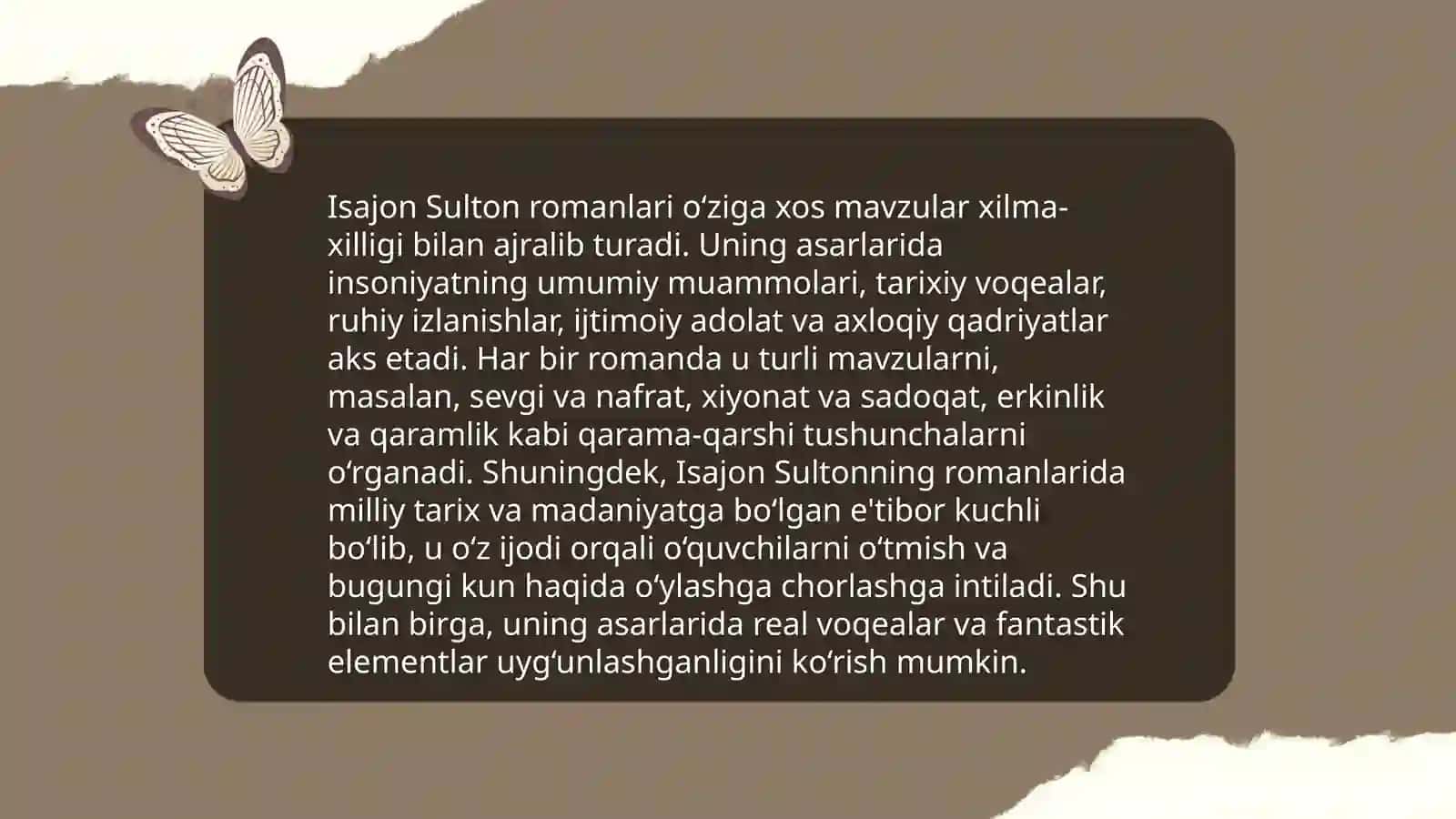 Isajon Sultonning romanlari tahlili 4