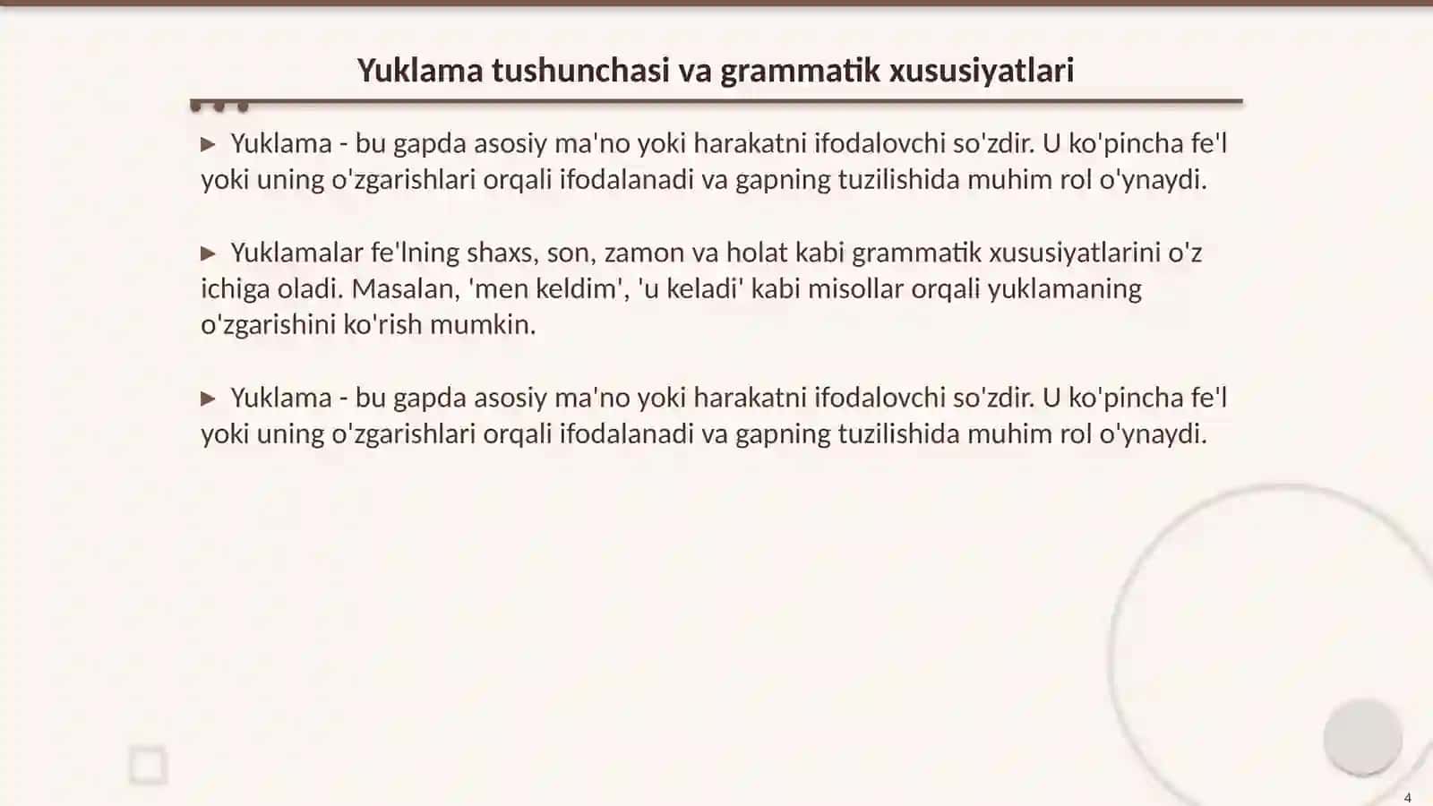 Bog'lovchi va yuklama. Yuklamalarning grammatik xususiyatlari 4
