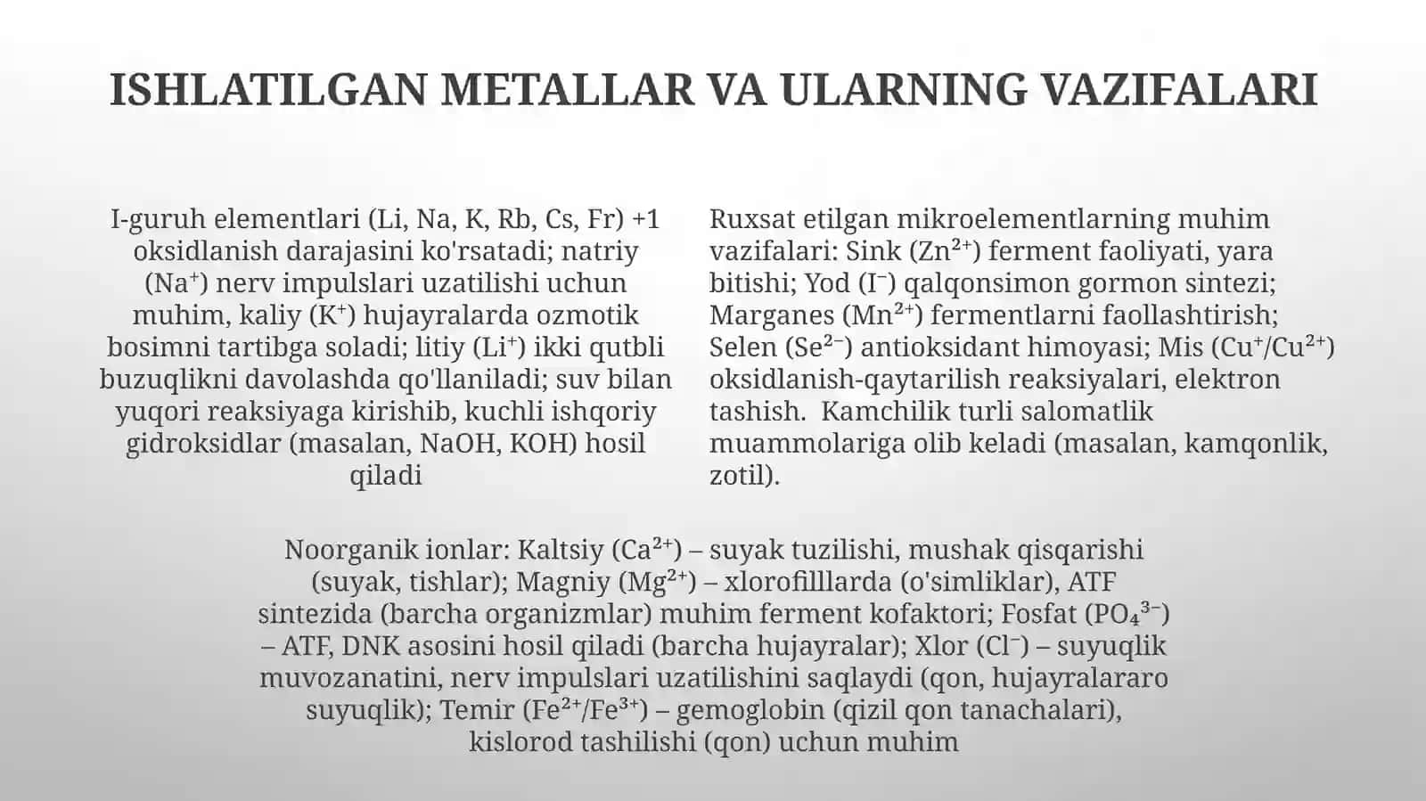 Noorganik ionlar va ularning vazifalari 4