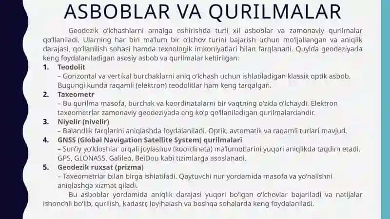 Geodezik oʻlchashlar va ularning aniqligi 4