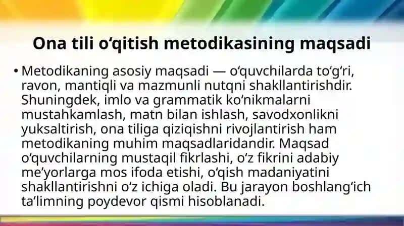 Boshlang‘ich sinflarda ona tili o‘qitish metodikasining umumiy masalalari 4