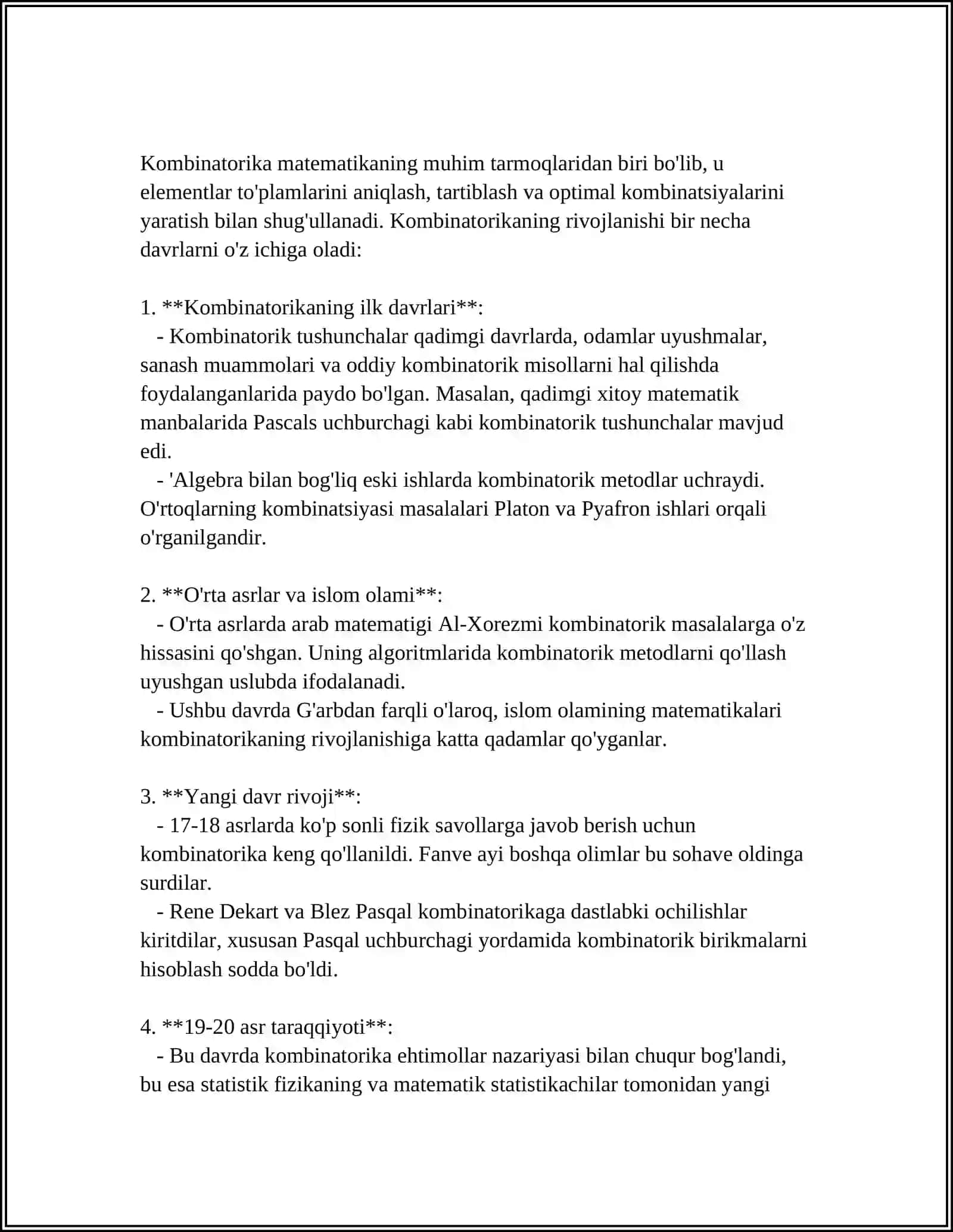KOMBINATORIKA FANI RIVOJLANISH TARIXI 4