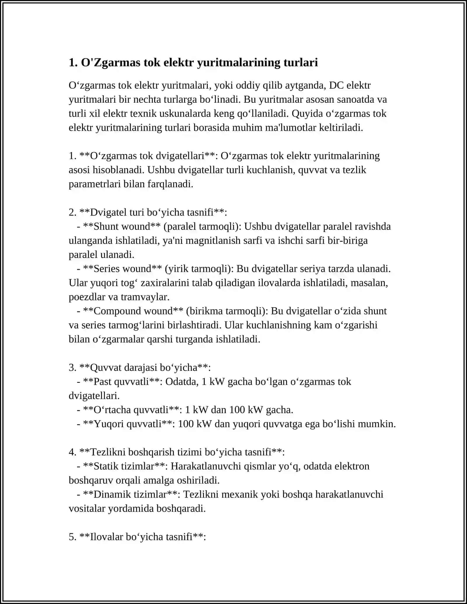 O‘ZGARMAS TOK ELEKTR YURITMALARNI ISHGA TUSHIRISH QARSHILIKLARINI HISOBLASH 4