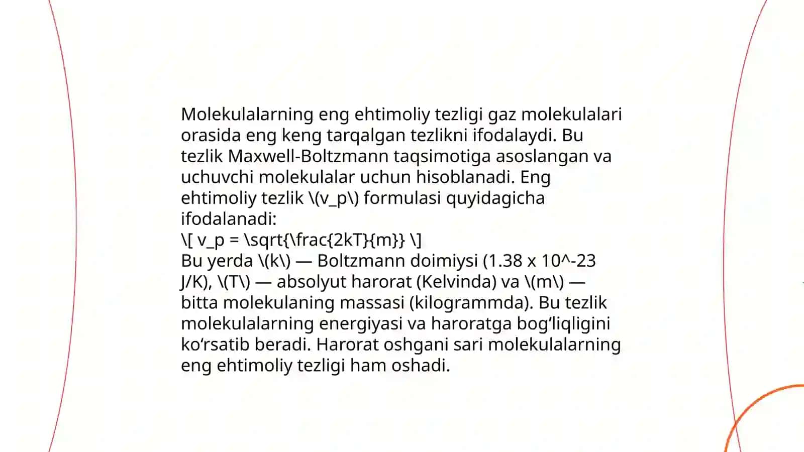 Gaz molekulalaring tezliklari.Izojarayonlar 4