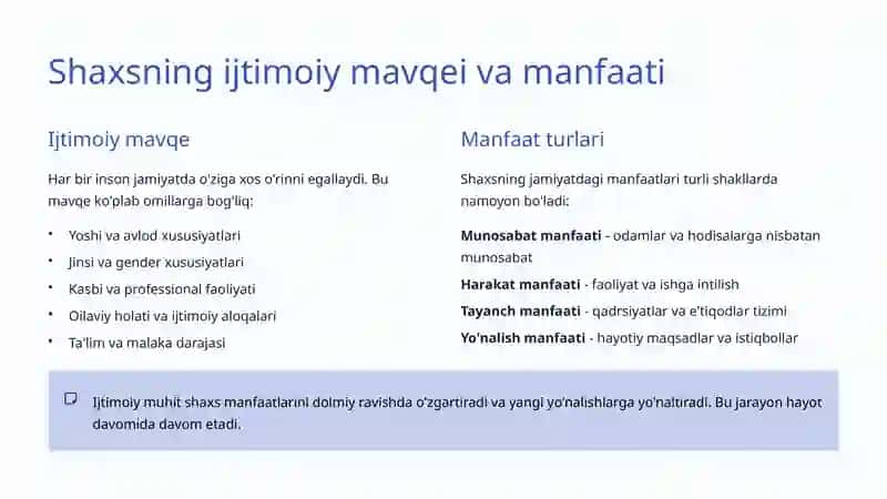 Qiziqishlar va Ehtiyojlar: Shaxs va Jamiyat Munosabatlari 4