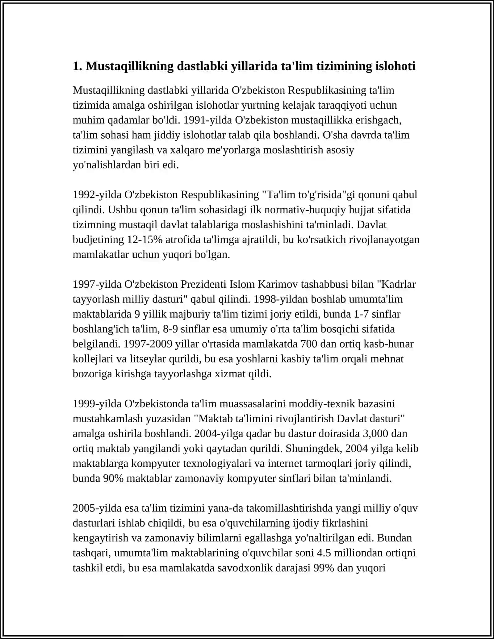 MUSTAQILLIK YILLARIDA O’ZBEKISTON RESPUBLIKASIDA TA’LIM SOHASIDA AMALGA OSHIRILGAN O’ZGARISHLAR 4