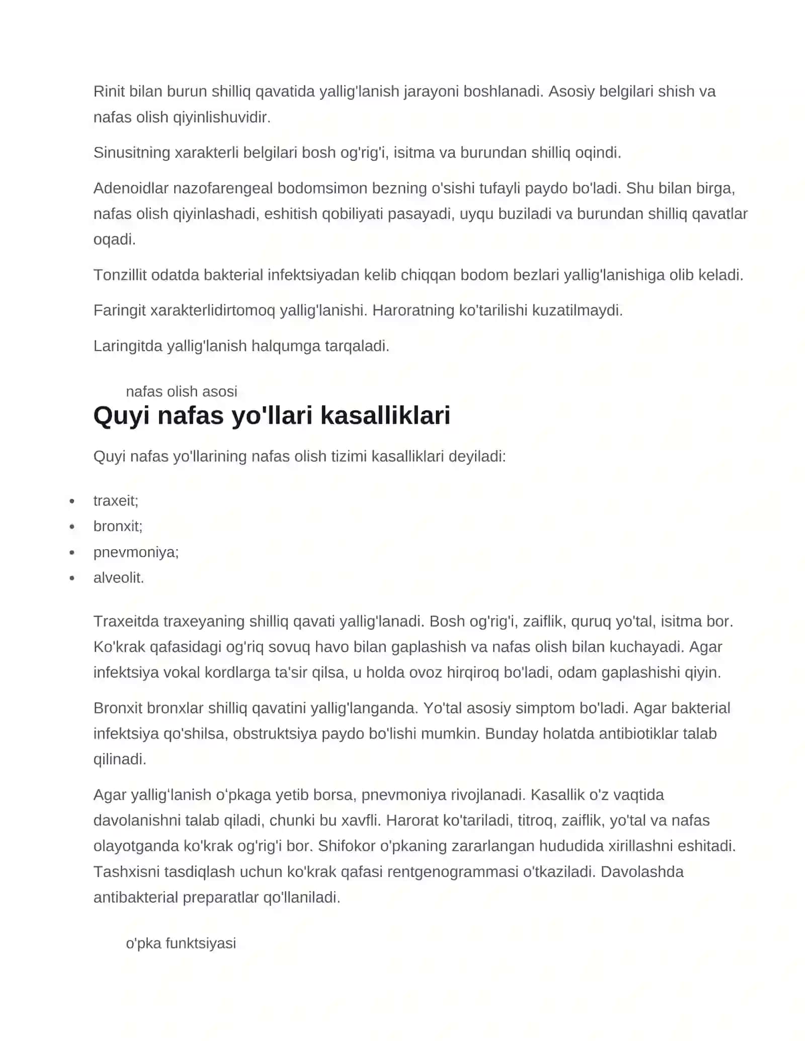 Nafas olish tizimi: tuzilishi, normasi va og'ishlari, nafas olish fiziologiyasi 4