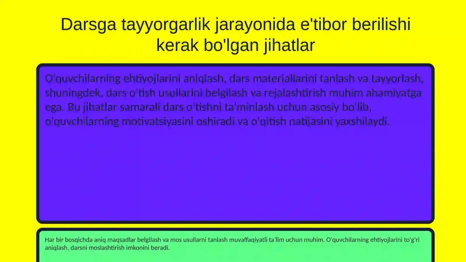 O'qituvchining darsga tayyorgarligi. Dars rejasi 4