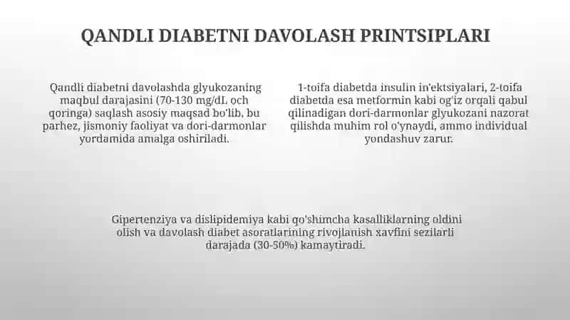 Qandli diabetni davolash prinsiplari 4