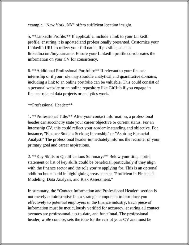 CV FOR AN INTERNSHIP IN FINANCE 4
