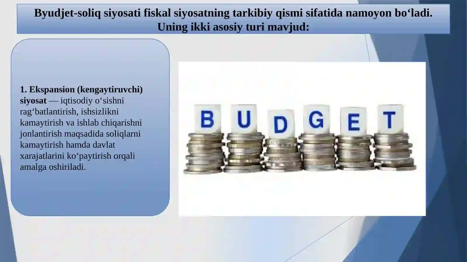 Iqtisodiyotda byudjet-soliq siyosati 4